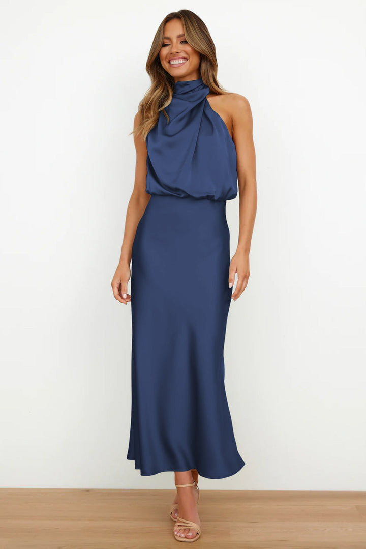 Carolina | Satin Long Dress with Halter Neck