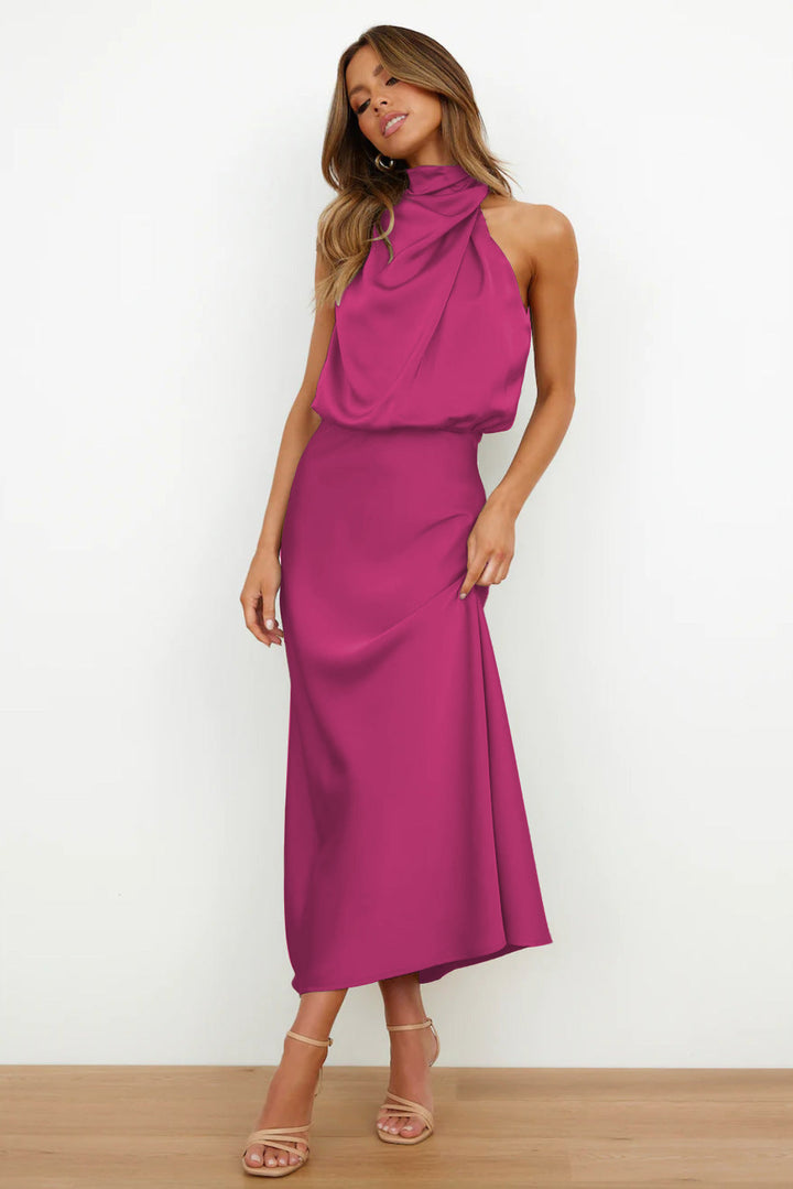 Carolina | Satin Long Dress with Halter Neck