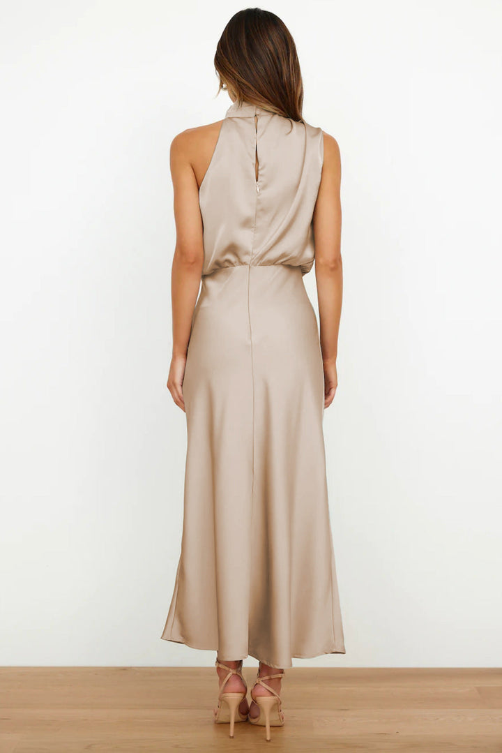 Carolina | Satin Long Dress with Halter Neck