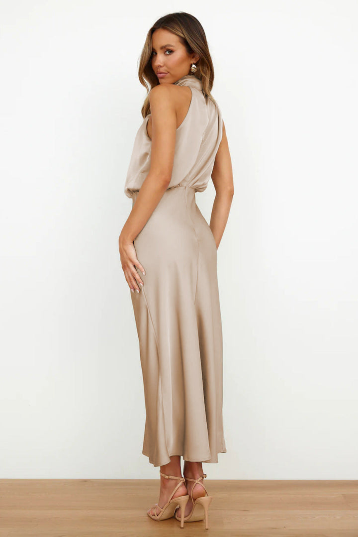 Carolina | Satin Long Dress with Halter Neck